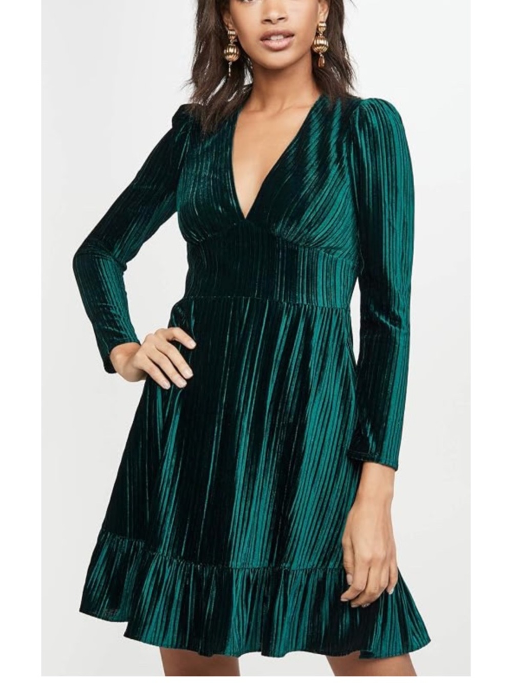 SHOSHANNA  Laine V-Neck Long-Sleeve Pleated Velvet Dress Size 10